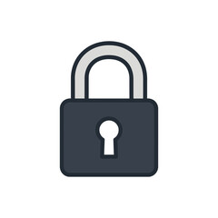 Lock icon illustration of a dark blue padlock with a silver shackle vector