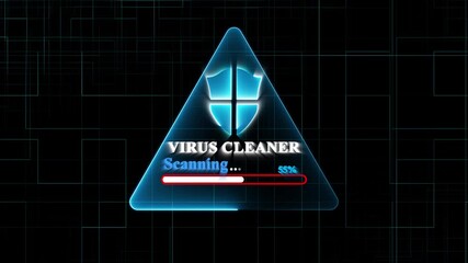Digital virus cleaner scanning progress bar with shield security icon, antivirus software interface, cybersecurity protection technology, malware removal process, system security background - Powered by Adobe