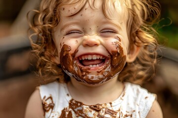 Toddler laughing with chocolate covered face