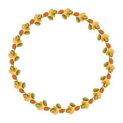 Round frame with autumn leaves. Botanical illustration of plants in watercolor style.
