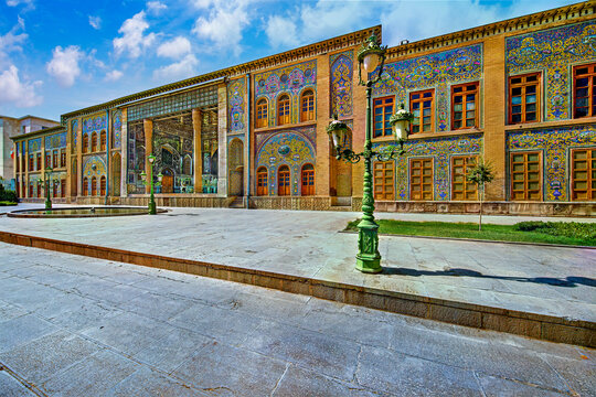 Golestan Palace, UNESCO site in Tehran, Iran. Stunning Persian tilework and mirror mosaics. Ideal for cultural and historical projects.