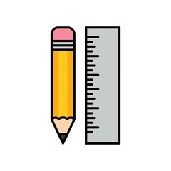 School icon illustration of a pencil and ruler, representing tools for drawing, measuring, and creating precise designs vector