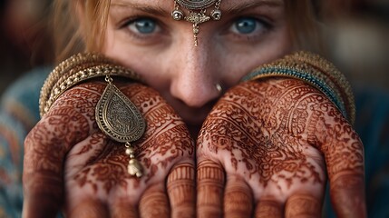 Wedding mehendi art with golden bangles high resolution picture