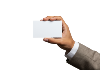 Well-groomed ethnically ambiguous professional hand in neutral shirt sleeve, holding a pristine blank white card against a soft studio background, concept of potential
