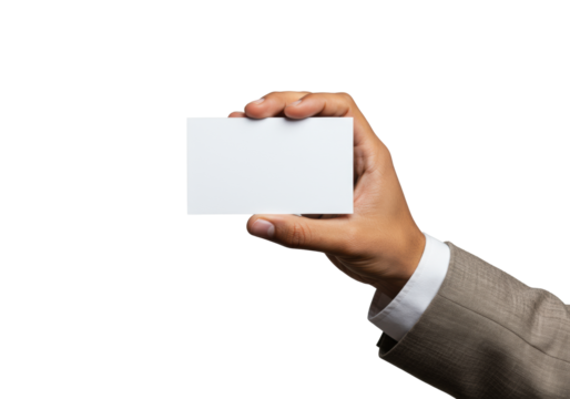 Well-groomed ethnically ambiguous professional hand in neutral shirt sleeve, holding a pristine blank white card against a soft studio background, concept of potential