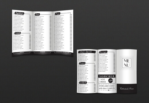 Brochure A4 Trifold Restaurant Menu Template with Numbered List
