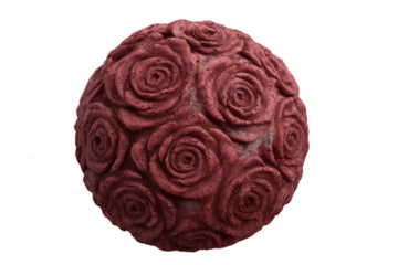 Sphere entirely covered with red roses creating a beautiful floral pattern, isolated on transparent background