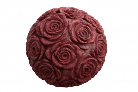 Sphere entirely covered with red roses creating a beautiful floral pattern, isolated on transparent background