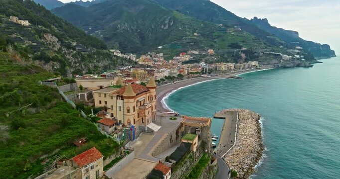 Aerial view of Maiori resort village, Amalfi coast, Italy