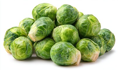 Fototapeta premium Fresh Brussels sprouts cluster against white