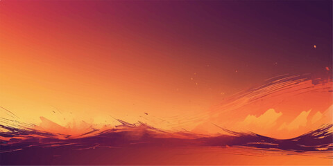 Bright, beautiful orange and yellow colors of the sunset light up the sky over the mountains, desert, and sea