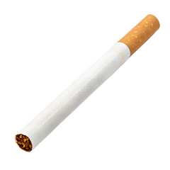 Single unlit cigarette with white filter and tobacco end isolated on transparent background