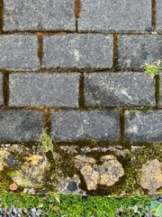 Textured cobblestone pavement with natural stones for versatile background 