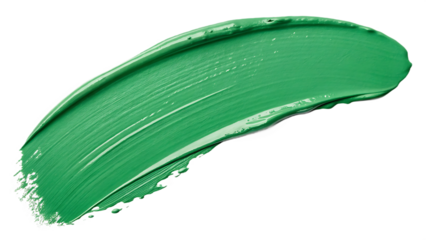 A vibrant green paint brushstroke isolated on transparent background showcases a rich texture and artistic flair, perfect for adding a touch of nature to any design