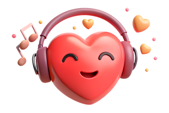Heart with Headphones Listening to Music