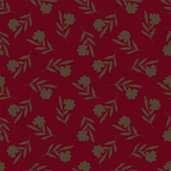 Seamless floral pattern, liberty ditsy print with cute large botany in retro folk style. Beautiful botanical design of hand drawn wild plants: flowers, leaves on black background. Vector illustration