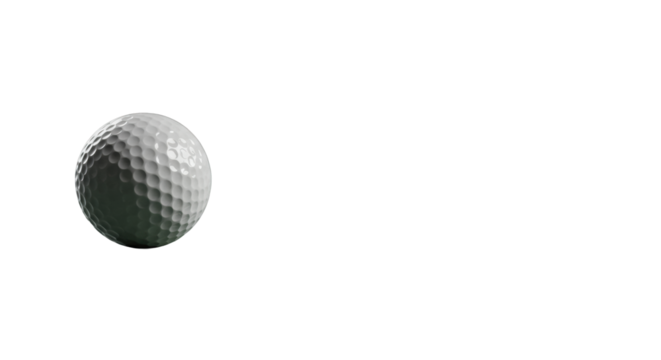 A transparent golf ball on a minimalist grey-green surface, leading lines towards a blurred target with subtle bokeh, soft studio light, copy space, concept of strategic success