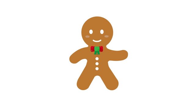 Christmas ginger man icon animated. One continuous line art drawing animation of Christmas sign, symbol, character. 4k video