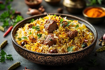 Delicious mutton biryani high resolution picture