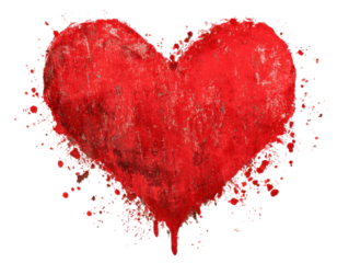Big red grunge heart isolated with Scratcheds isolated on transparent background. Valentine's day clipart.