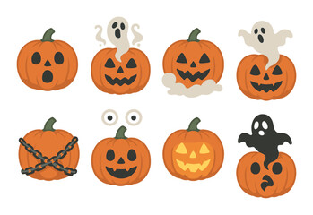 Spooky pumpkin and ghost faces for halloween celebration