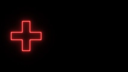 Obraz premium Neon glowing plus sign. Hospital sign illustration on black background.