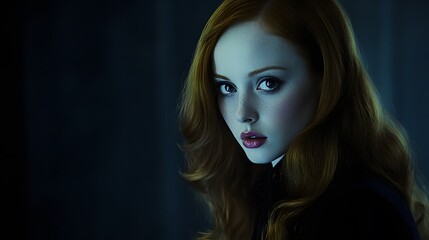 Fototapeta premium Mysterious Redhead Woman Portrait Dark Moody Photography