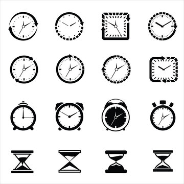 Time icon collection silhouette vector flat illustration design on white background