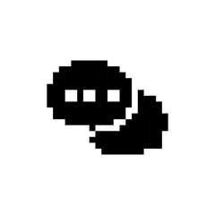 Obraz premium Cartoon pixel mosaic speech bubble icon in retro style resembling classic comic book expression.