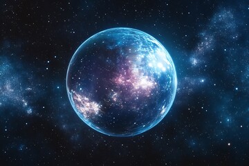 Fototapeta premium Digital Blue Globe Surrounded by Nebula Stars in Night Space Background
