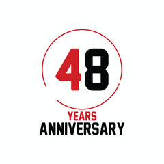 Fototapeta premium 48 years anniversary vector number icon, birthday logo label, black and white with gold ribbon