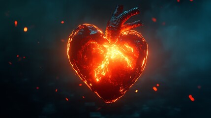 Fiery Heart Anatomy with Artery Design Against Moody and Dark Backdrop