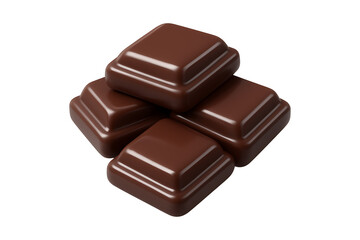 Glossy Dark Chocolate Squares Stack in 3D Isolated on a Transparent Background