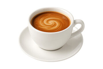 Hot Creamy Coffee in White Cup Isolated on a Transparent Background