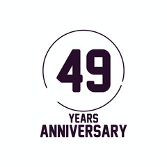 49 years anniversary, golden anniversary celebration logotype with red ribbon isolated on black background, vector illustration