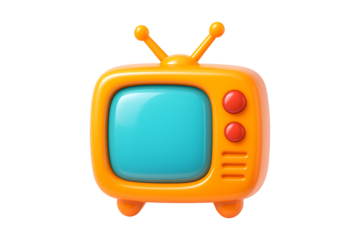 Retro 3D Television in Bright Colors Isolated on a Transparent Background