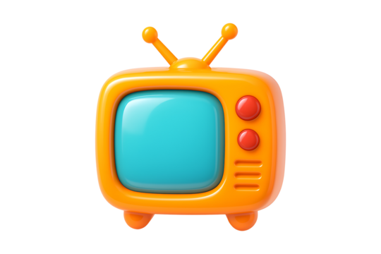 Retro 3D Television in Bright Colors Isolated on a Transparent Background