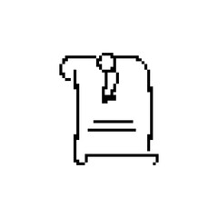 Pixel art scroll icon featuring a decorative seal, ideal for fantasy games, RPG elements, or creative digital design projects.