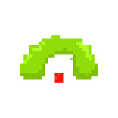 Fototapeta premium Bright green pixel wreath with a small red accent, capturing a festive holiday style.