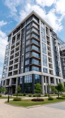 Modern apartment buildings showcase diverse architecture in an urban setting with multiple balconies and varying colors