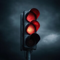 Red Traffic Light, Stormy Sky, Stop Signal, Road Safety