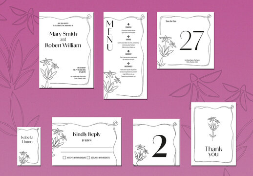 Leaf Wedding Set with flower Illustrations layout template
