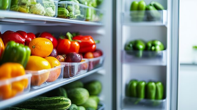 Smart refrigerator display, grocery list, organized kitchen, modern convenience