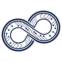 Infinity symbol with a circuit board pattern representing technology and connection