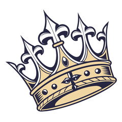 Fototapeta premium Elegant golden crown with fleur de lis and jewel accents illustration