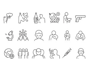 Fototapeta premium Set of outline icons related to hygiene. Linear icon collection