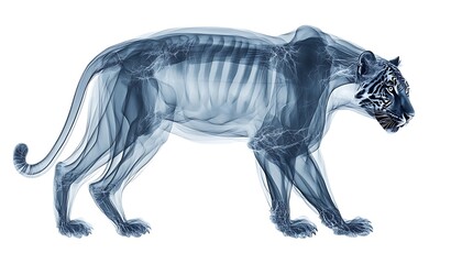 Fototapeta premium Intricate Transparent Tiger XRay on White Background, Striking Design