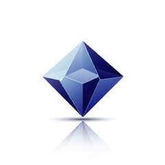 A sharp faceted blue crystal in the shape of an octahedron with a glossy reflection.