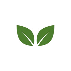 A simple flat design icon of two symmetrical green leaves with white diagonal veins representing a sprout.