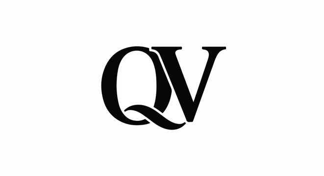 Elegant black QV letter monogram with connected serif typography.